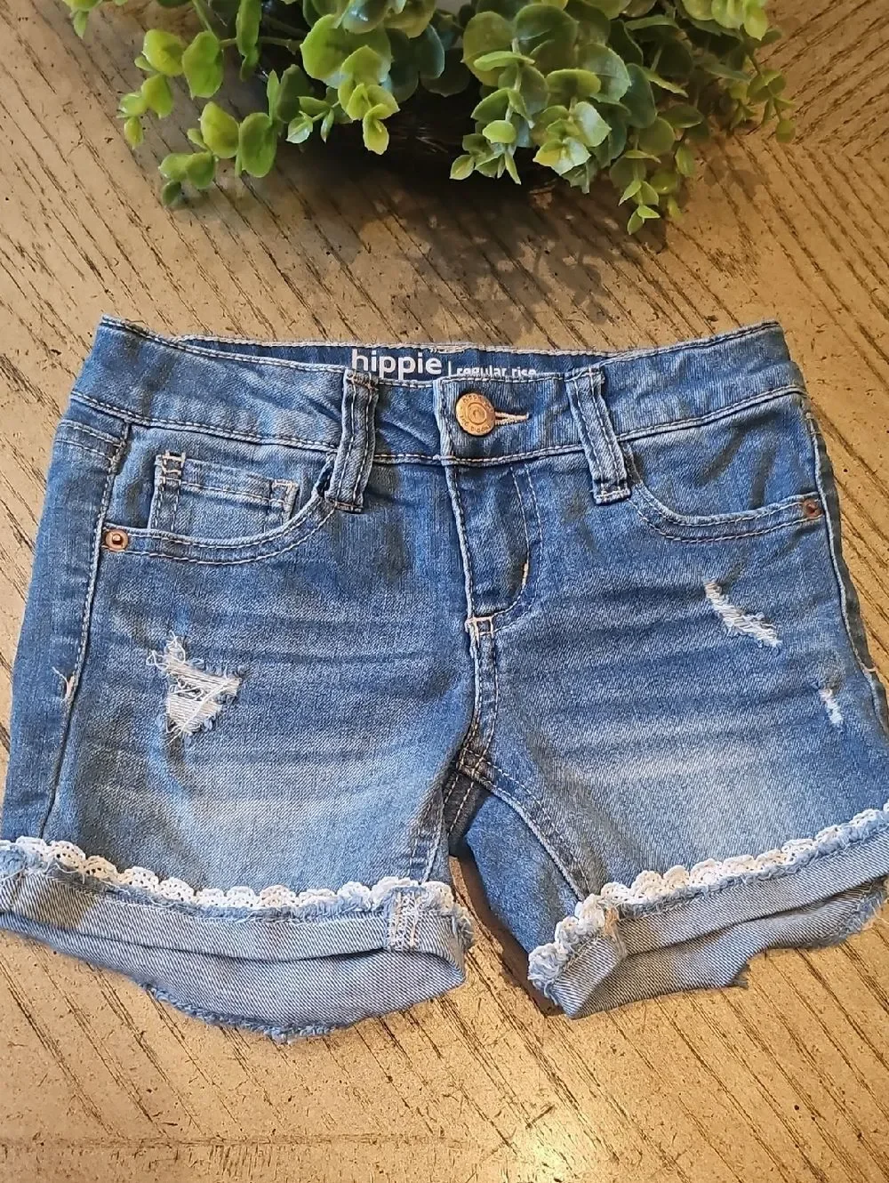 Girls' Denim Lace Trim Shorts Size 5 Hippie Girl